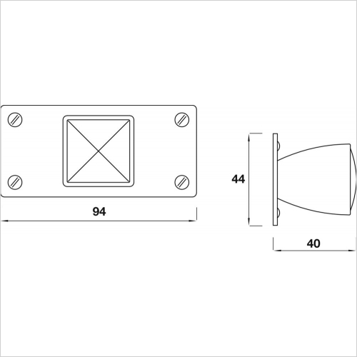 Knob Square With Rectangular Backplate 34mm