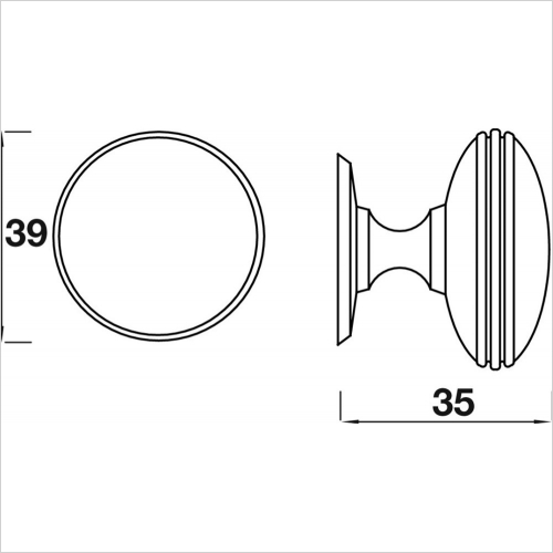 Knob Oval With 3 Line Detail 37mm Diameter